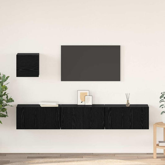 TV szekrény garnitúra 4 pcs Fekete tölgy Faanyag