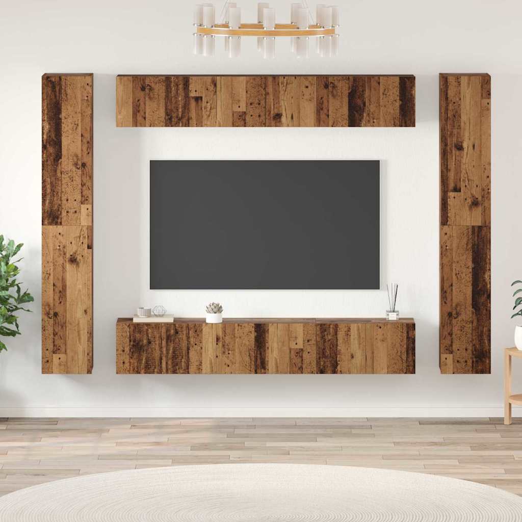 TV szekrény garnitúra 10 pcs Öreg fa Szerelt Fa