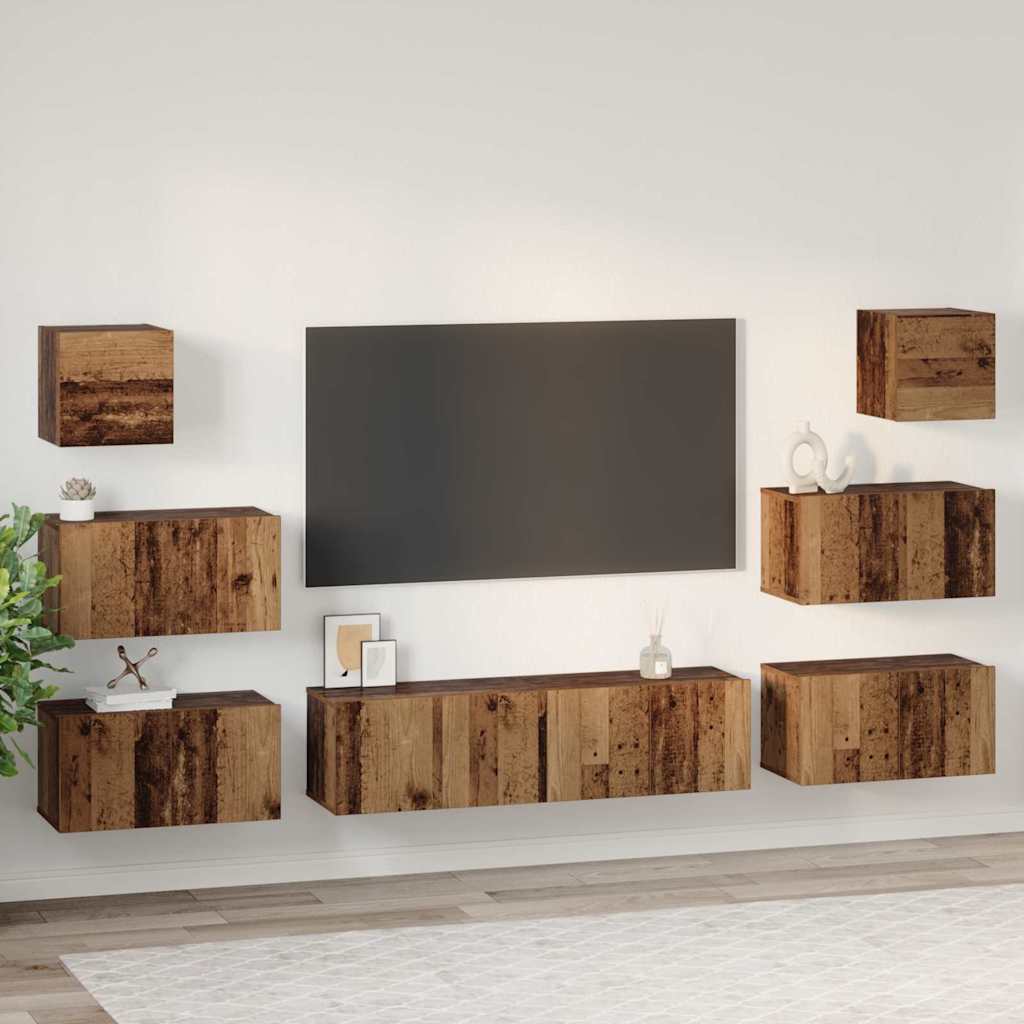 TV szekrény garnitúra Falra szerelhető 8 pcs Öreg fa Faanyag