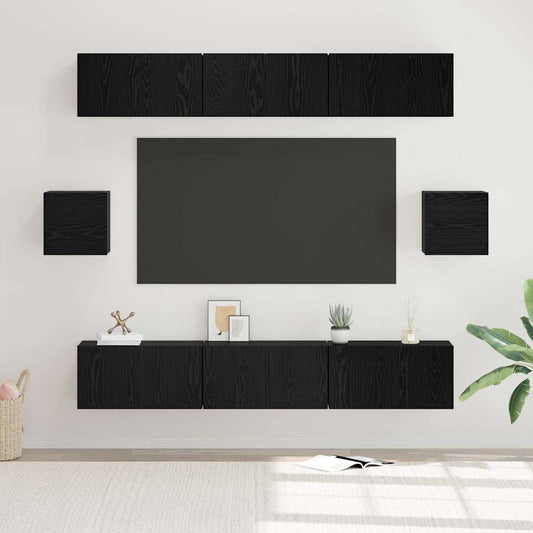 TV szekrény garnitúra 8 pcs Fekete tölgy Faanyag