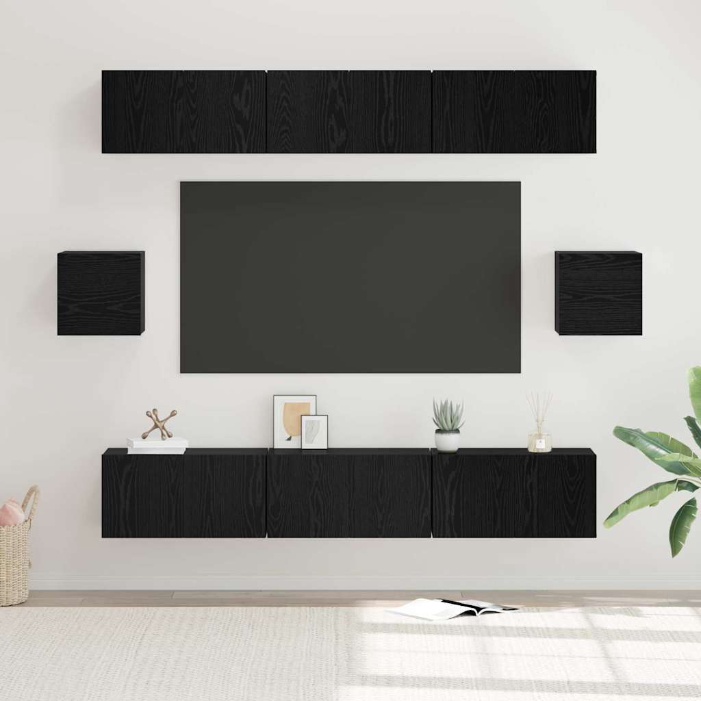 TV szekrény garnitúra 8 pcs Fekete tölgy Szerelt Fa