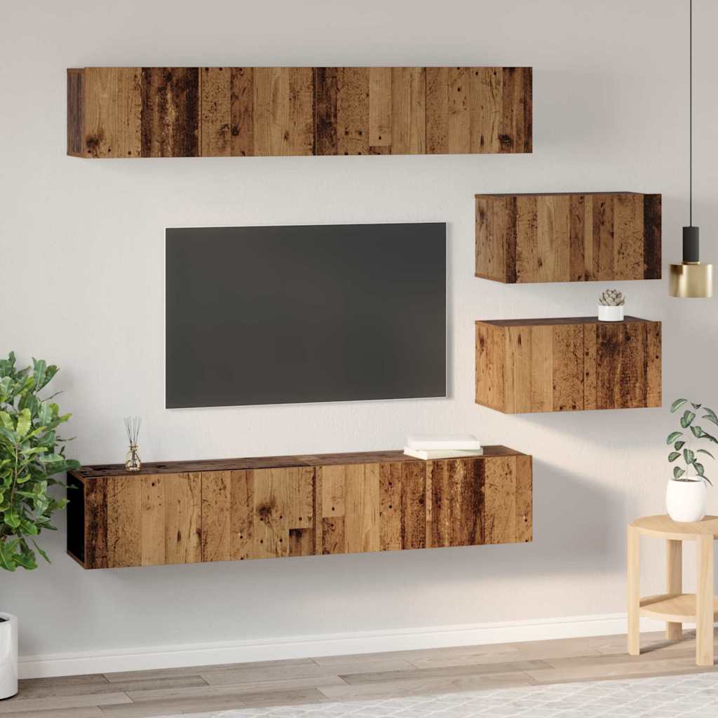 TV szekrény garnitúra 6 pcs Öreg fa Szerelt Fa