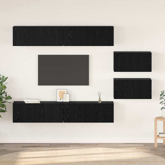 TV szekrény garnitúra 6 pcs Fekete tölgy Faanyag