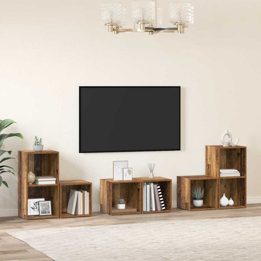 TV szekrény garnitúra Falra szerelhető 6 pcs Öreg fa Faanyag