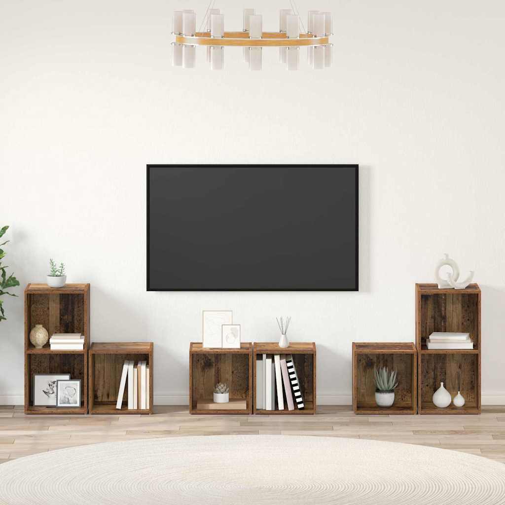 TV szekrény garnitúra 6 pcs Öreg fa Szerelt Fa