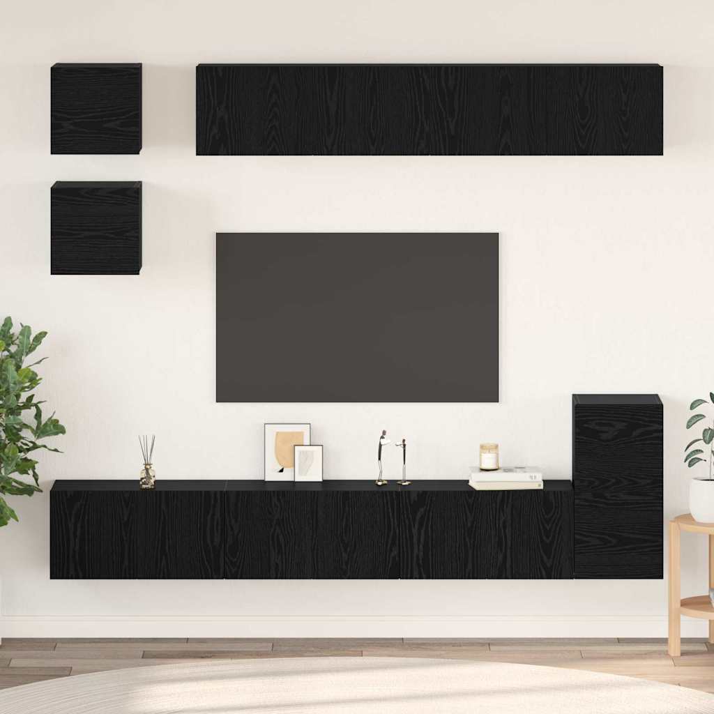 TV szekrény garnitúra 8 pcs Fekete tölgy Faanyag