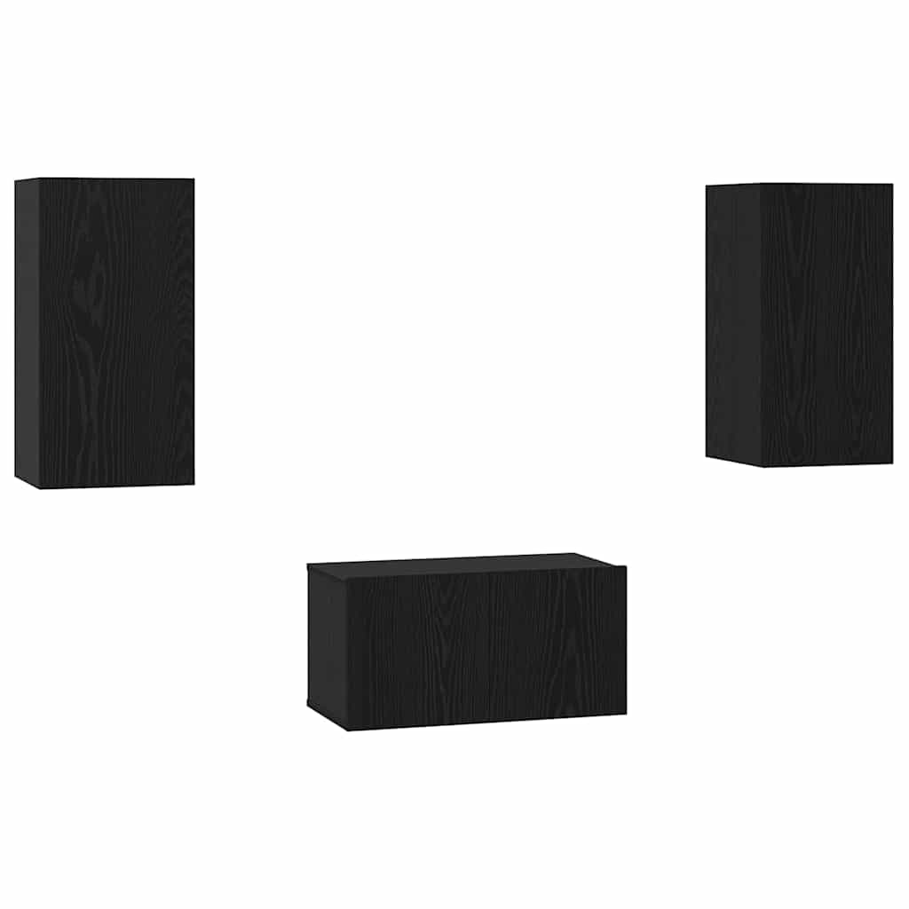 TV szekrény garnitúra 3 pcs Fekete tölgy Faanyag
