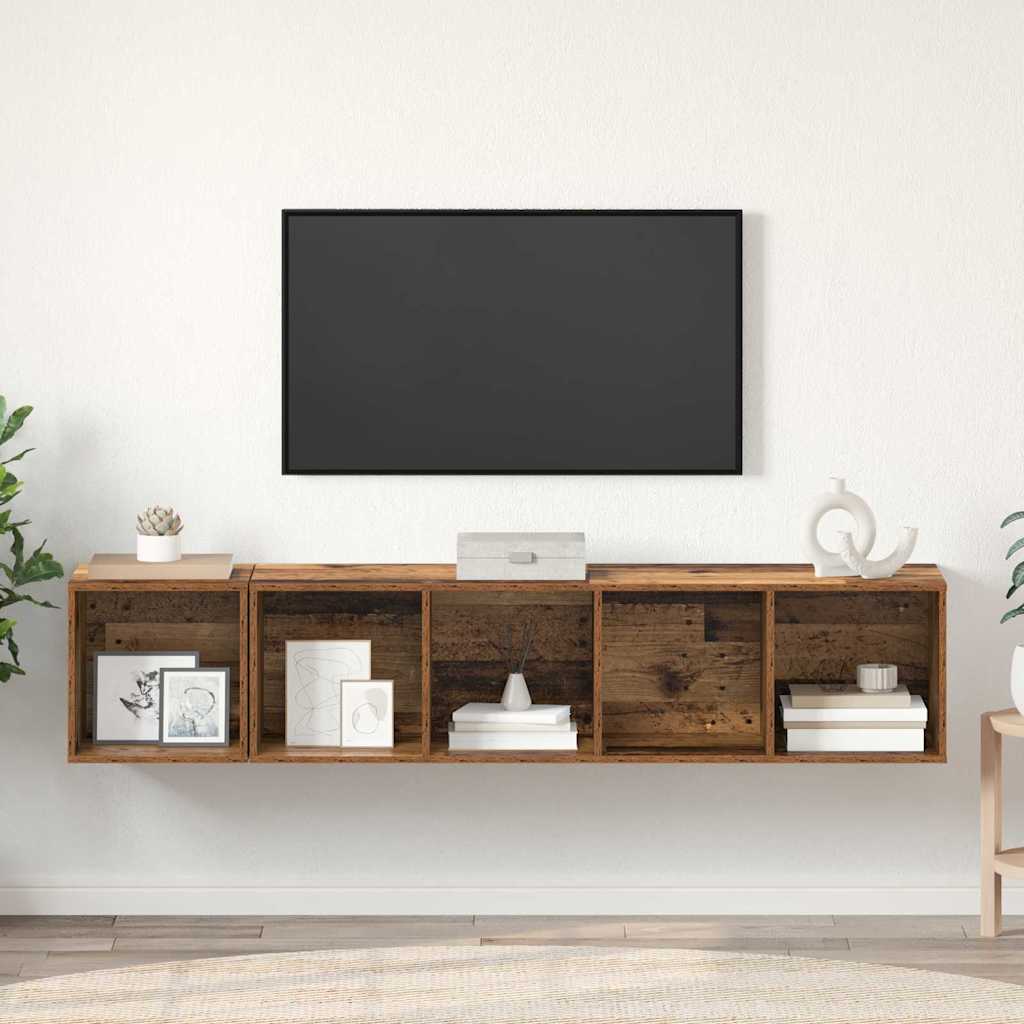 TV Szekrény Szett Falra szerelhető 2 pcs Öreg fa Faanyag