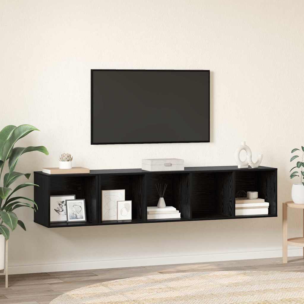 TV Szekrény Szett 2 db Fekete tölgy Szerelt Fa