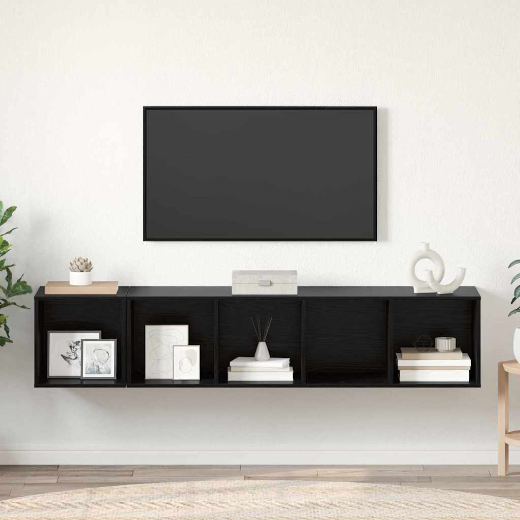 TV Szekrény Szett 2 db Fekete tölgy Szerelt Fa