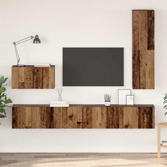 Fali TV Szekrény Falra szerelhető 4 pcs Öreg fa Faanyag