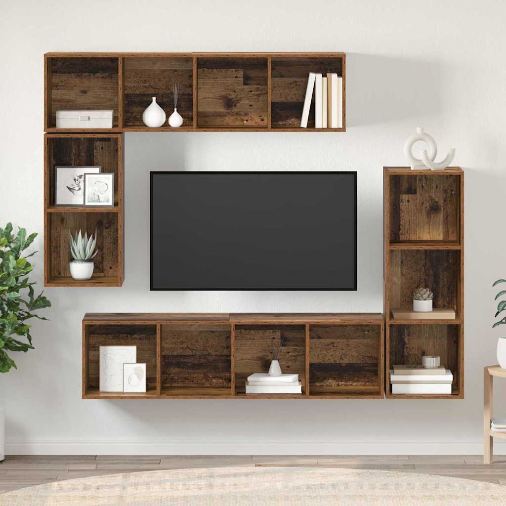 TV szekrény garnitúra Falra szerelhető 4 pcs Öreg fa Faanyag