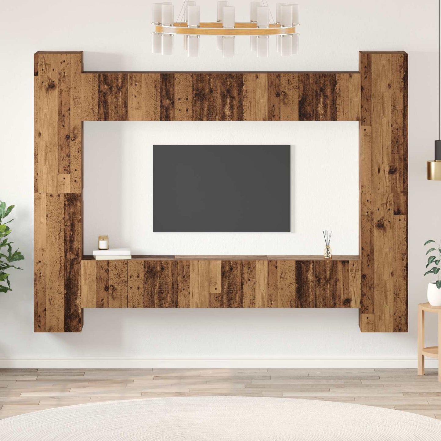 TV szekrény garnitúra 10 pcs Öreg fa Szerelt Fa