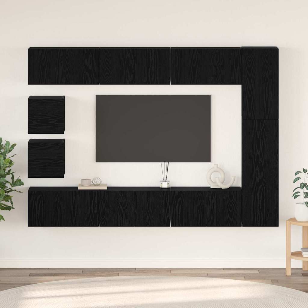 TV szekrény garnitúra 10 pcs Fekete tölgy Szerelt Fa