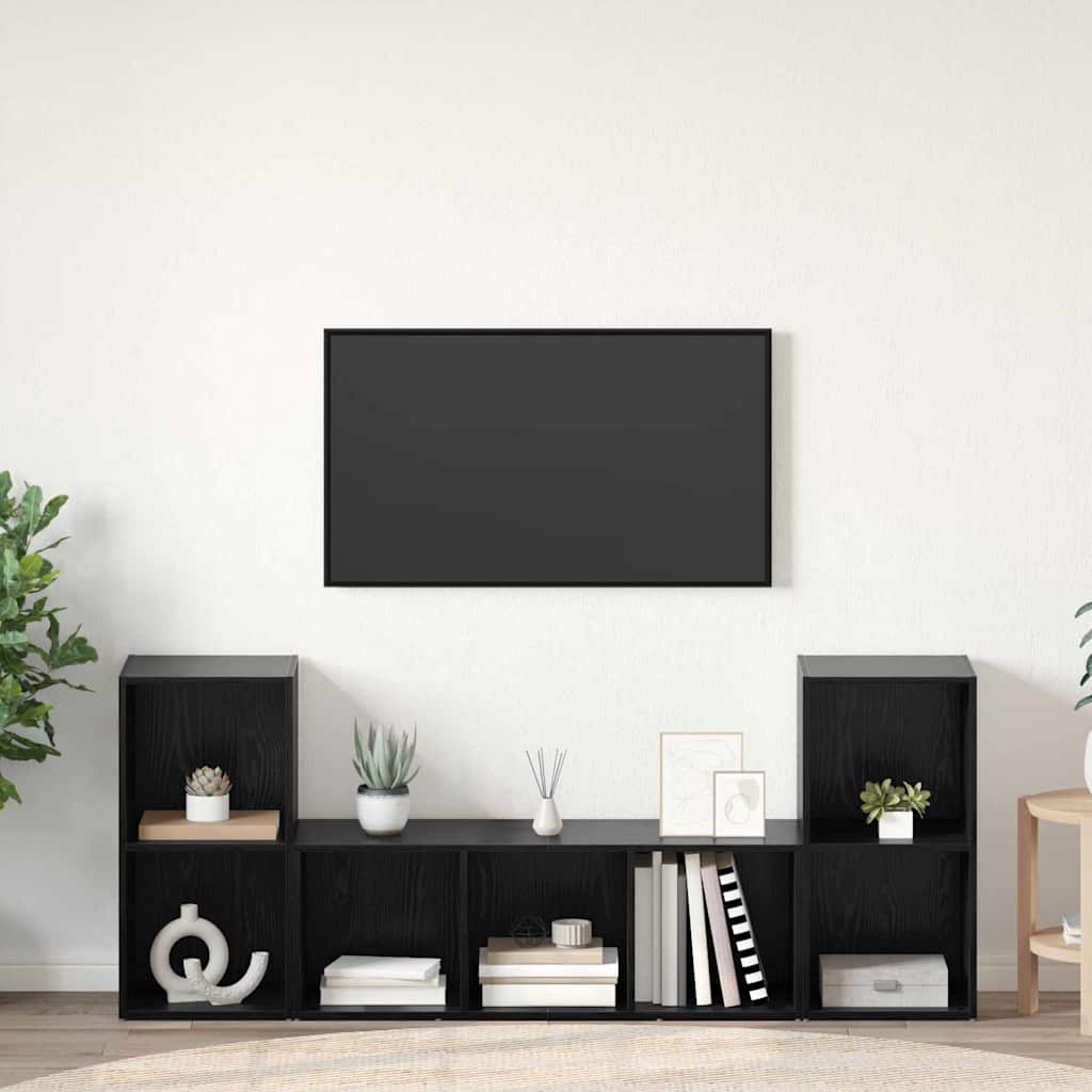 TV szekrény garnitúra 3 db Fekete Szerelt Fa