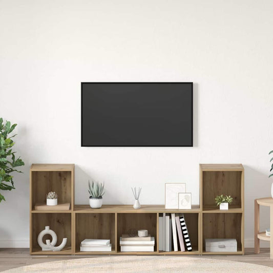 TV szekrény garnitúra Falra szerelhető 3 pcs Barna Faanyag