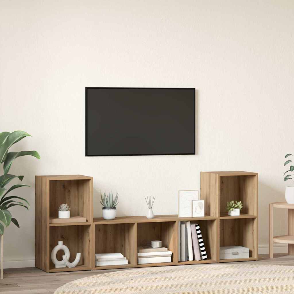 TV szekrény garnitúra 3 pcs Barna Faanyag