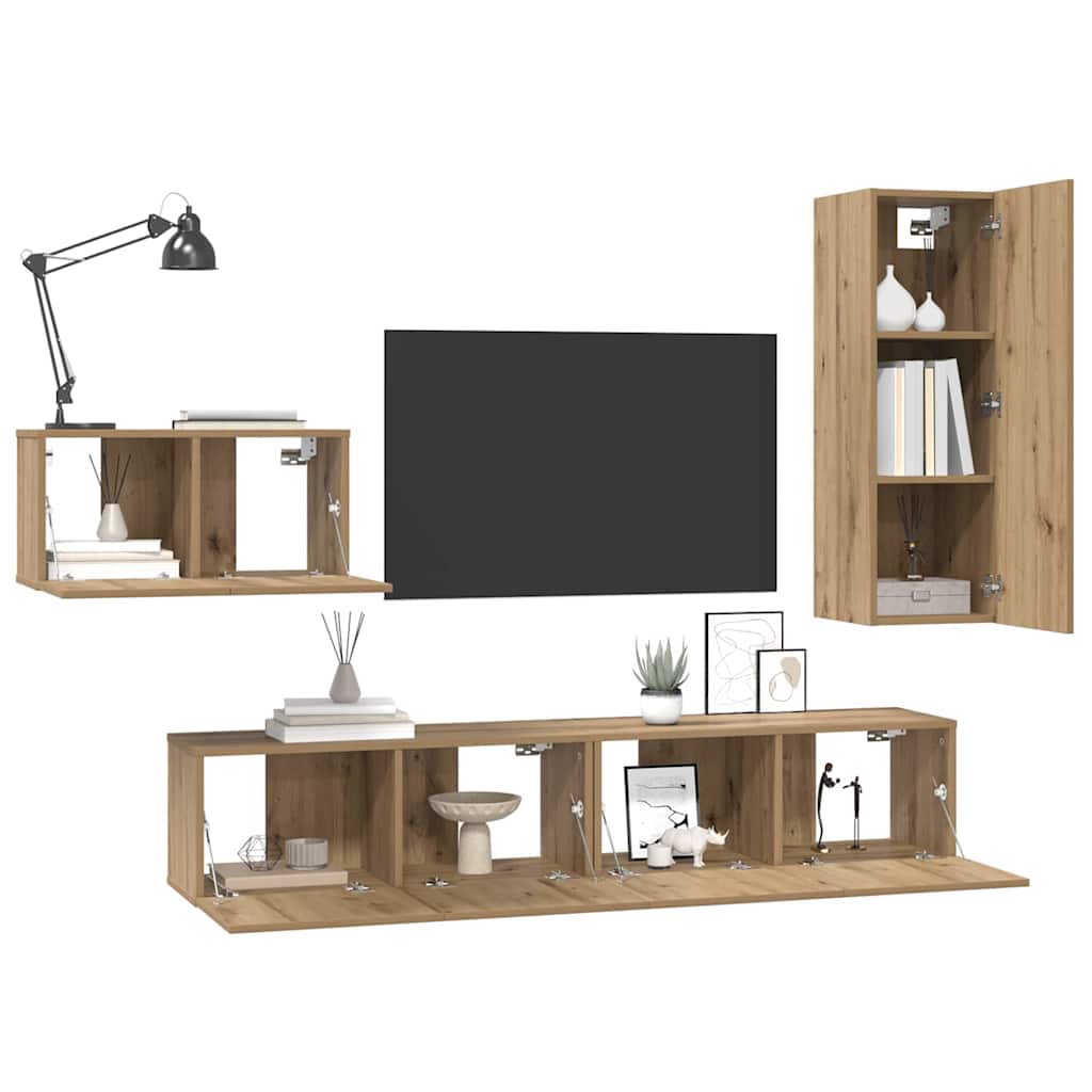 TV szekrény garnitúra 4 pcs Artisan tölgy Szerelt Fa
