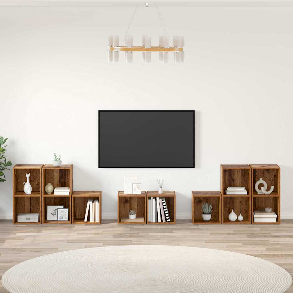 TV Szekrény Szett Falra szerelhető 8 pcs Öreg fa Faanyag