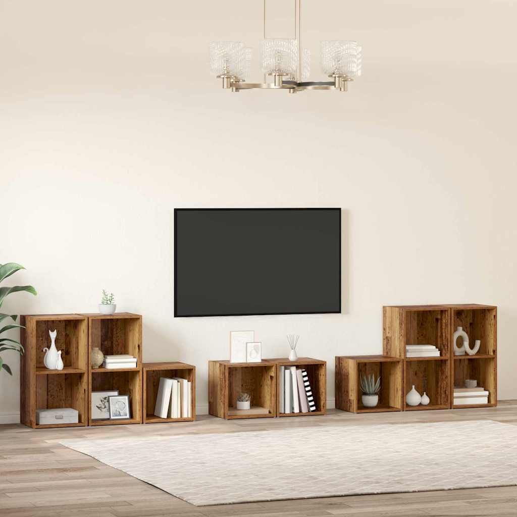 TV Szekrény Szett Falra szerelhető 8 pcs Öreg fa Faanyag