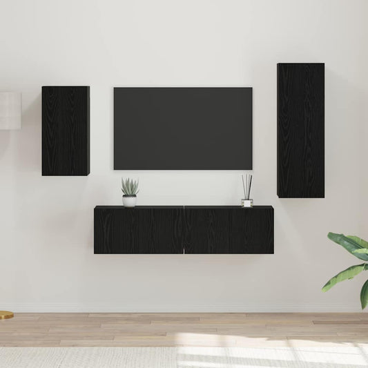 TV szekrény garnitúra 4 pcs Fekete tölgy Faanyag