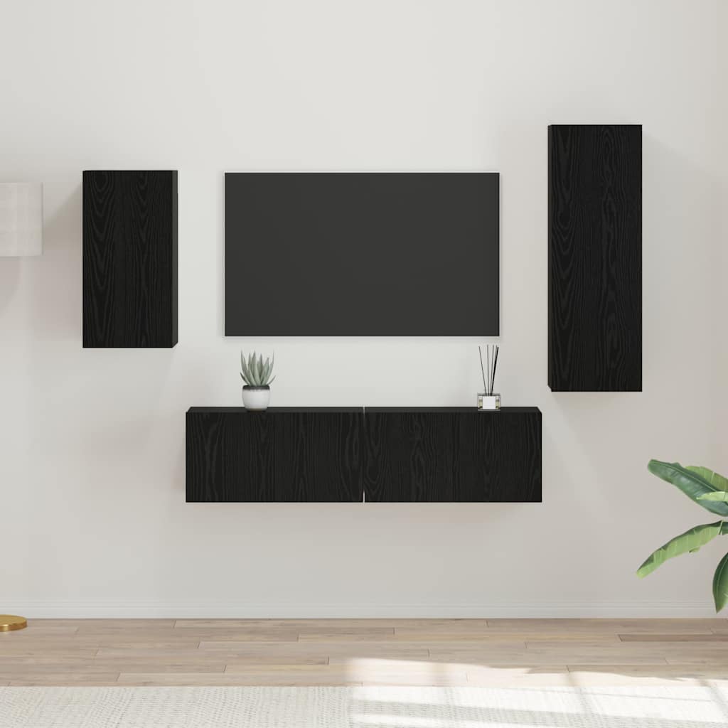 TV szekrény garnitúra 4 pcs Fekete tölgy Szerelt Fa