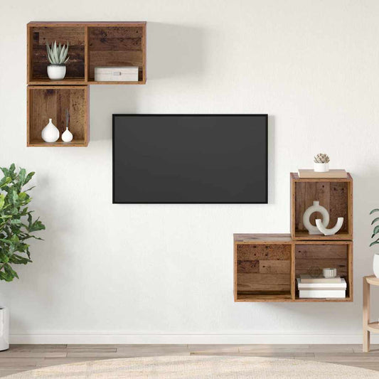 TV szekrény garnitúra Falra szerelhető 4 pcs Öreg fa Faanyag