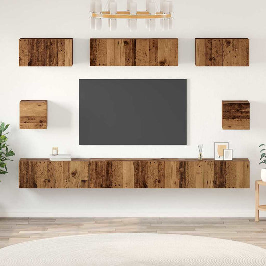 TV szekrény garnitúra Falra szerelhető 8 pcs Öreg fa Faanyag