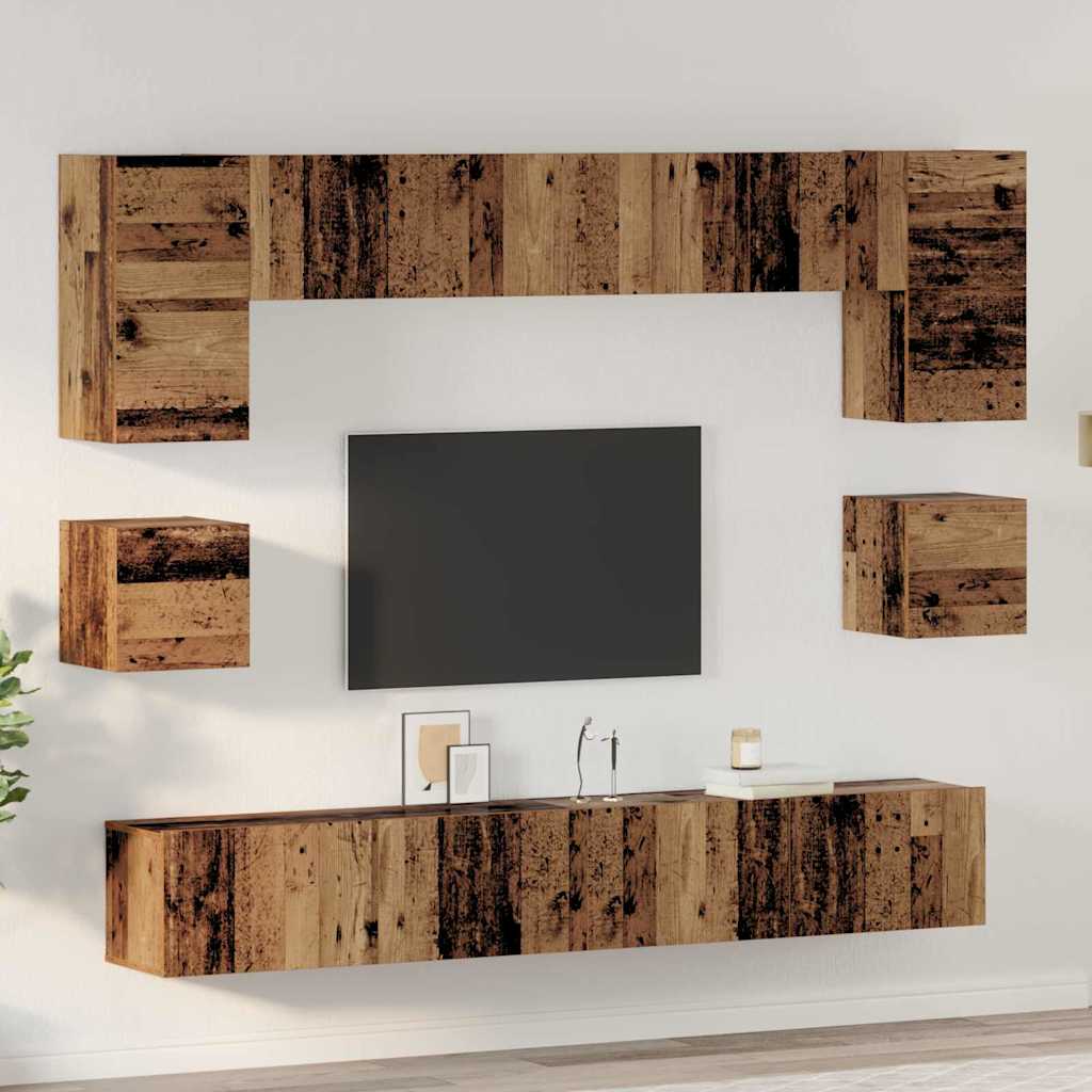TV szekrény garnitúra 8 pcs Öreg fa Szerelt Fa