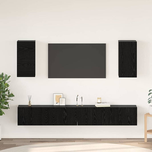 Fali TV Szekrény 3 pcs 100 x 30 x 30 cm Fekete tölgy Faanyag