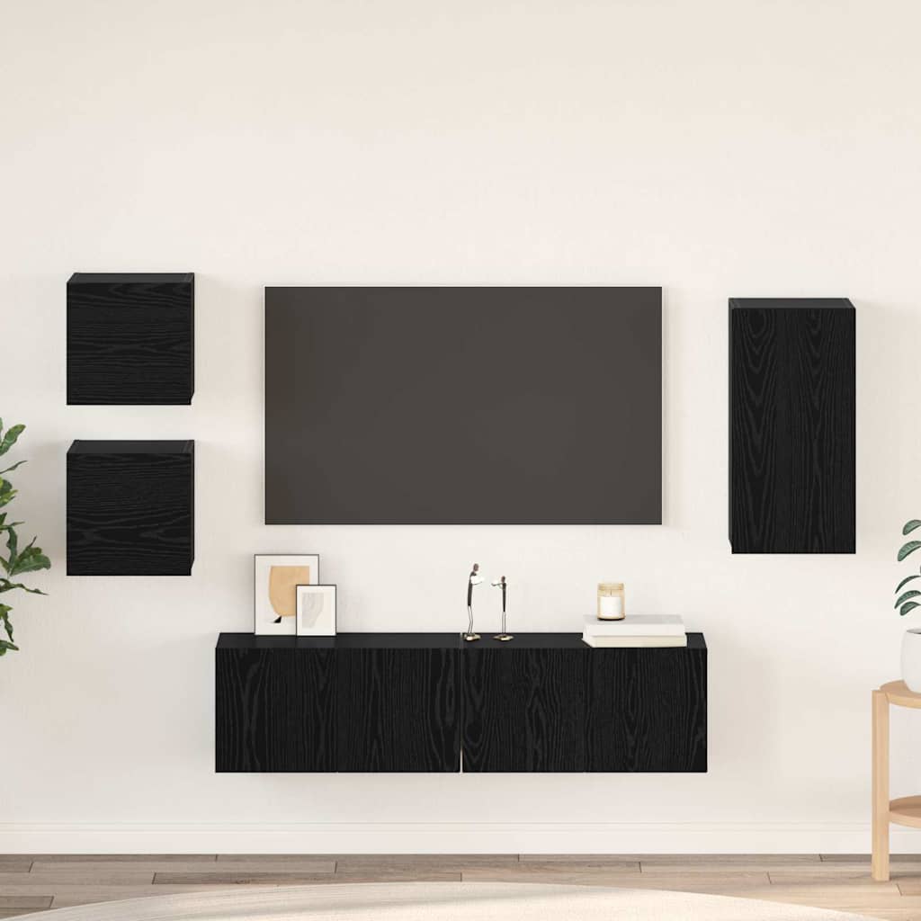 TV szekrény garnitúra 5 pcs Fekete tölgy Szerelt Fa