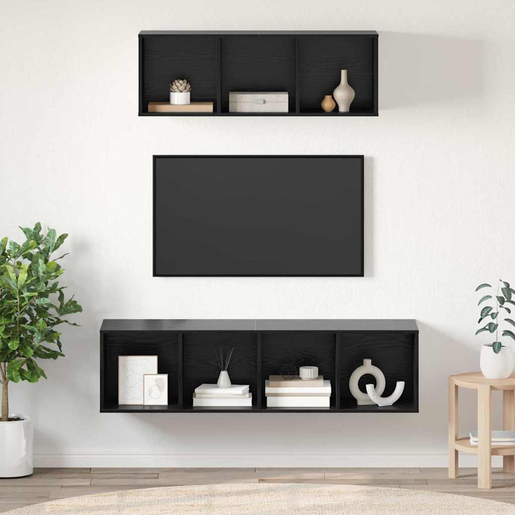 TV szekrény garnitúra 2 db Fekete tölgy Szerelt Fa