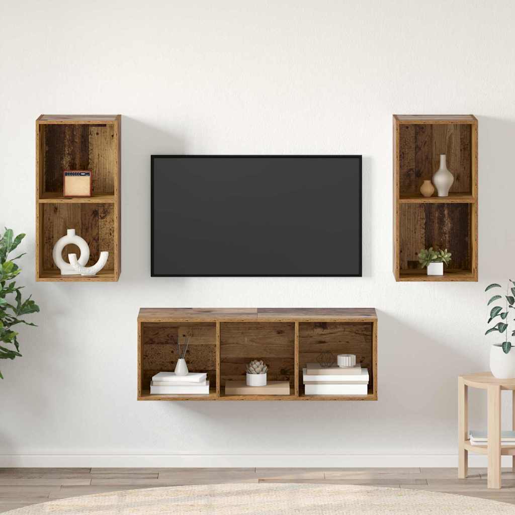 TV szekrény garnitúra 3 pcs Öreg fa Szerelt Fa