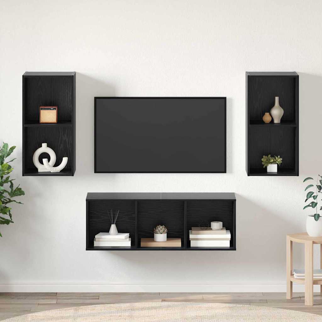 TV szekrény garnitúra 3 db Fekete tölgy Szerelt Fa