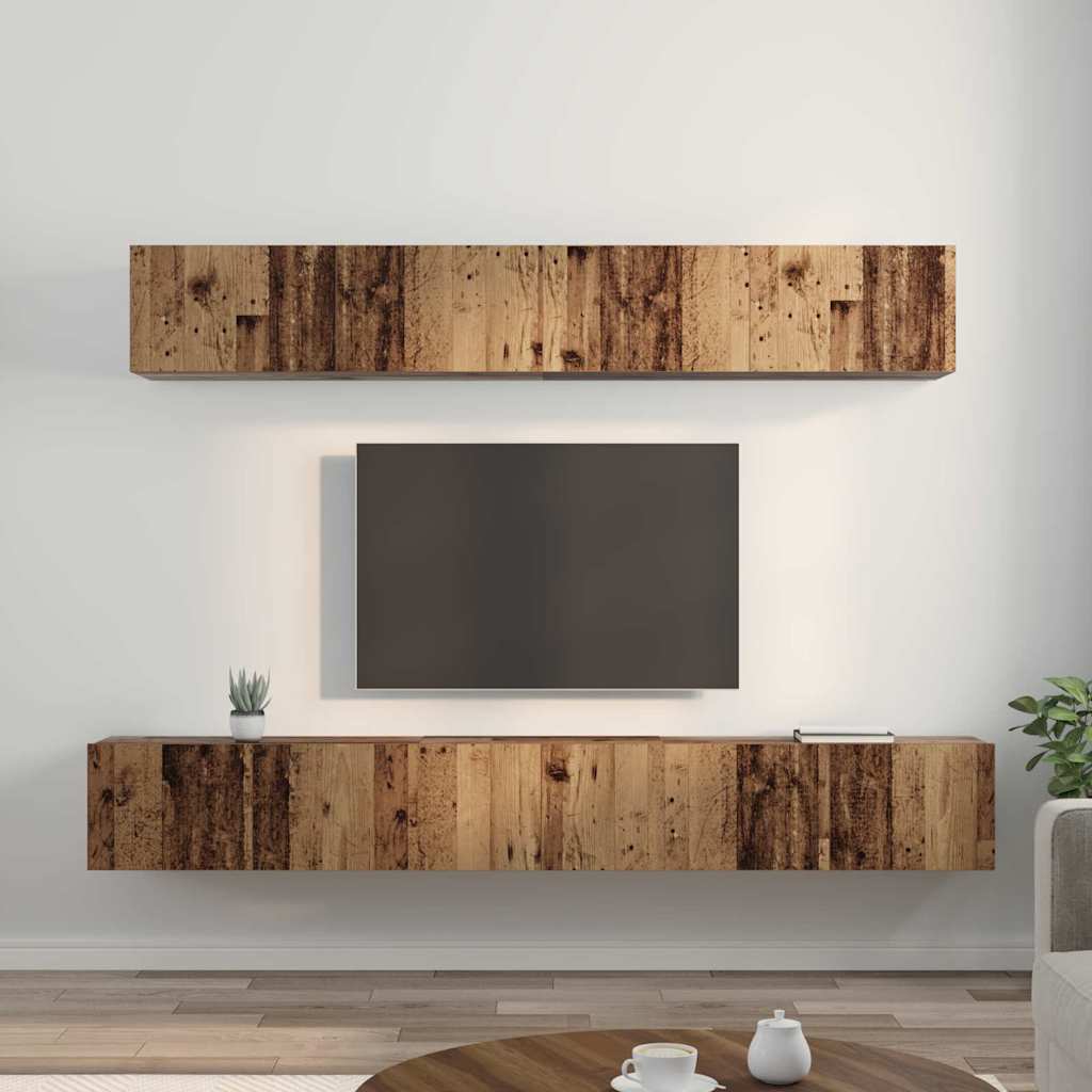 TV szekrény garnitúra 5 pcs Öreg fa Szerelt Fa