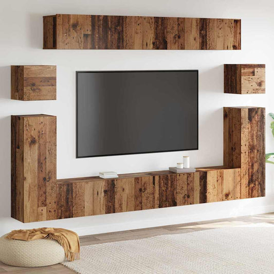 TV egységek Falra szerelhető 4 pcs Öreg fa Faanyag