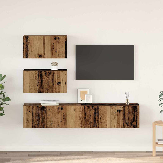 TV szekrény garnitúra 4 pcs Antik Fa Szerelt Fa