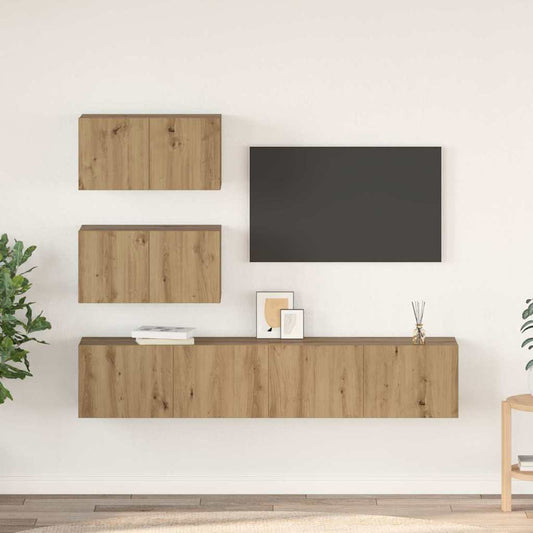 TV szekrény garnitúra 4 pcs Kézműves Tölgy Szerelt Fa