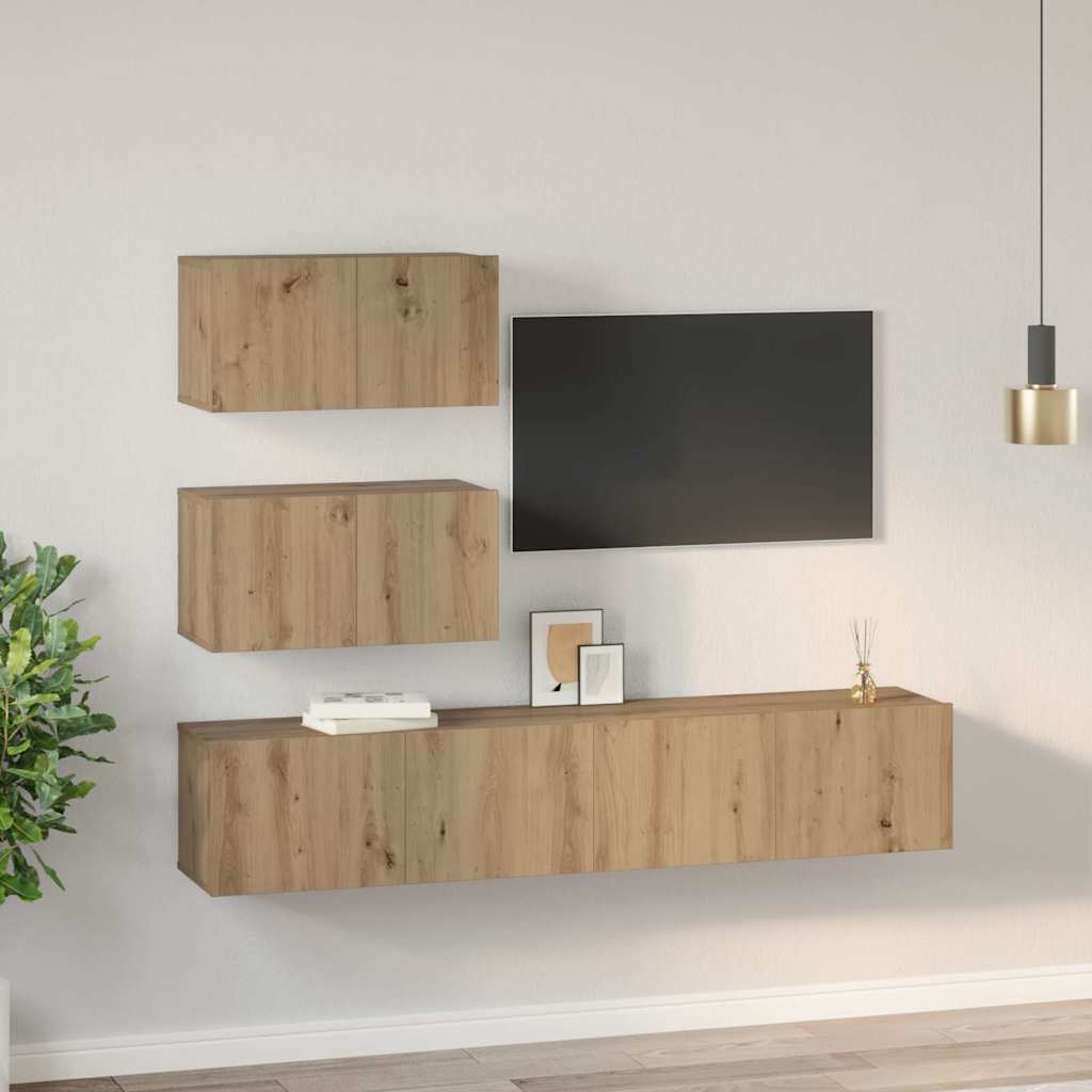 TV szekrény garnitúra 4 pcs Kézműves Tölgy Szerelt Fa