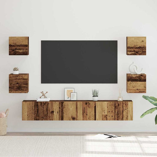 TV szekrény garnitúra Falra szerelhető 7 pcs Öreg fa Faanyag