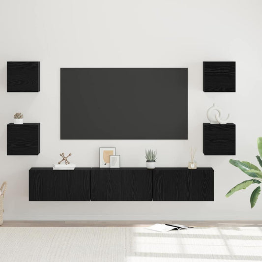 TV szekrény garnitúra 7 pcs Fekete tölgy Faanyag