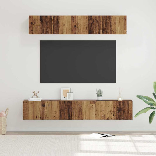 TV szekrény garnitúra Falra szerelhető 5 pcs Öreg fa Faanyag