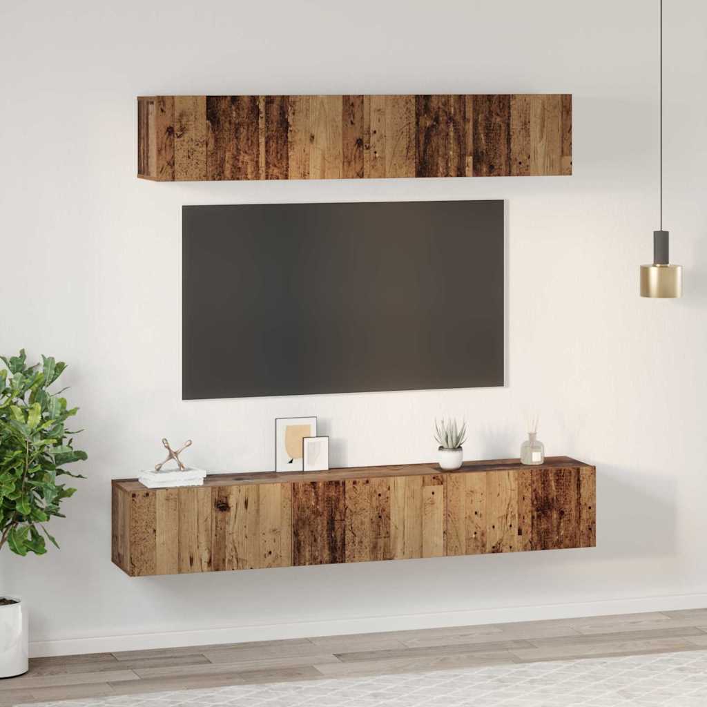 TV szekrény garnitúra 5 pcs Öreg fa Szerelt Fa