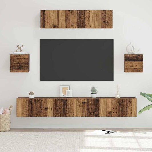 TV szekrény garnitúra Falra szerelhető 7 pcs Öreg fa Faanyag