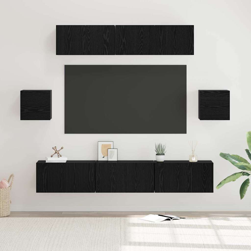 TV szekrény garnitúra 7 pcs Fekete tölgy Szerelt Fa