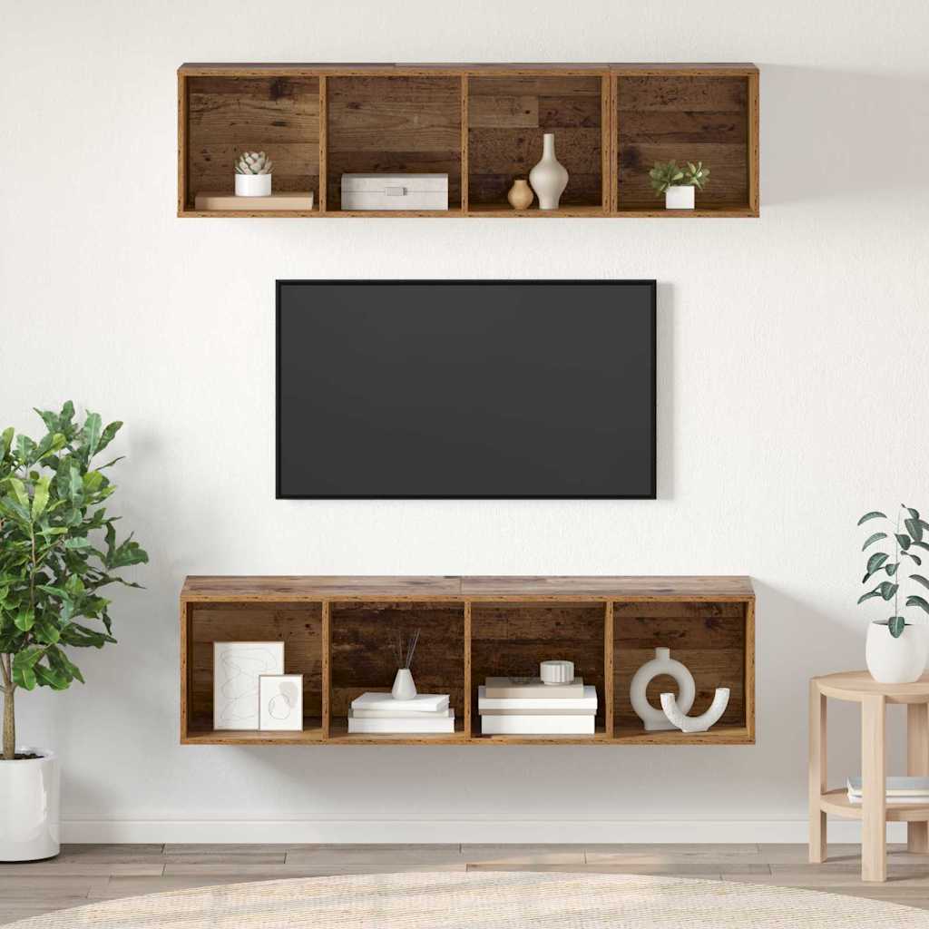 TV szekrény garnitúra 3 pcs Öreg fa Szerelt Fa
