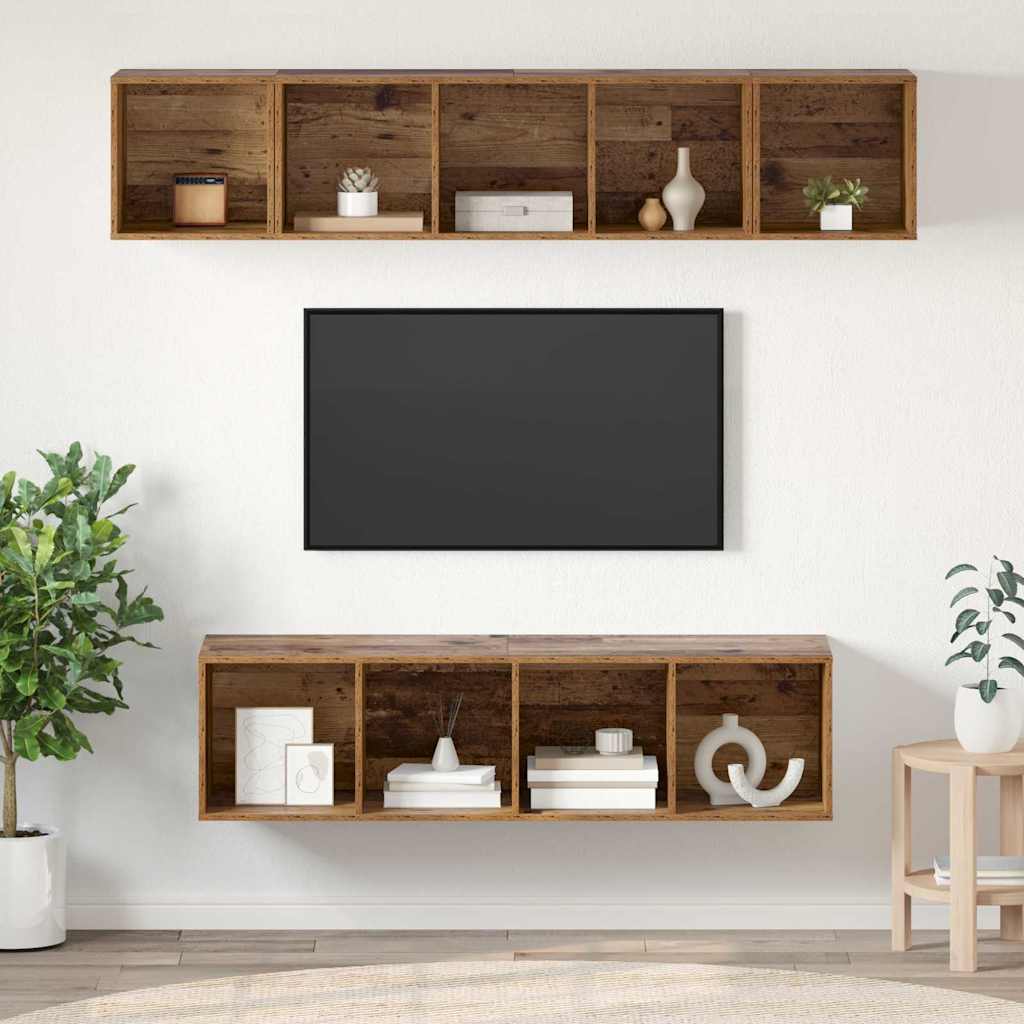 TV szekrény garnitúra Falra szerelhető 4 pcs Öreg fa Faanyag