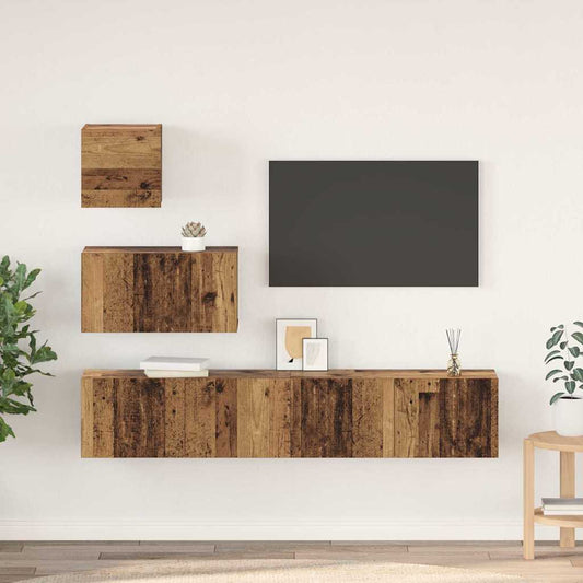 TV szekrény garnitúra Falra szerelhető 4 pcs Öreg fa Faanyag