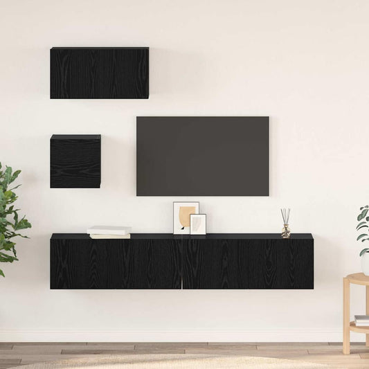 TV szekrény garnitúra 4 pcs Fekete tölgy Faanyag
