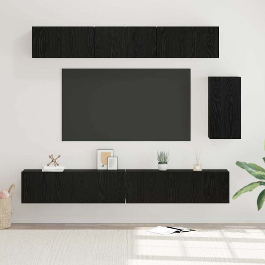 TV szekrény garnitúra fiókkal 6 pcs Fekete tölgy Faanyag